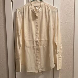 NWT Banana Republic Cream 100% SilkTuxedo Shirt Size L